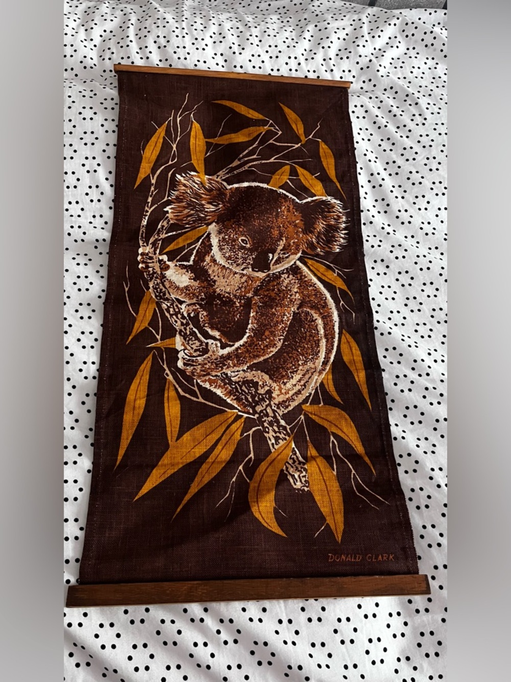 Koala Wall Hanging Tapestry Art by Donald Clark - Brown & Mustard
